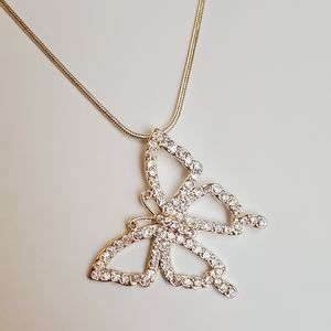 Silver Butterfly Pendant With Snake Chain Necklace